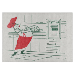 Planche À Découper Noël Vintage, Père Noël Chef et Dinde