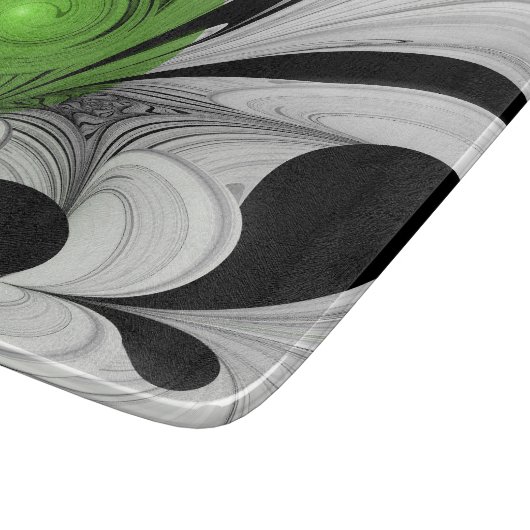 Planche À Découper Noir Abstrait et blanc avec art fractal vert (Coin)