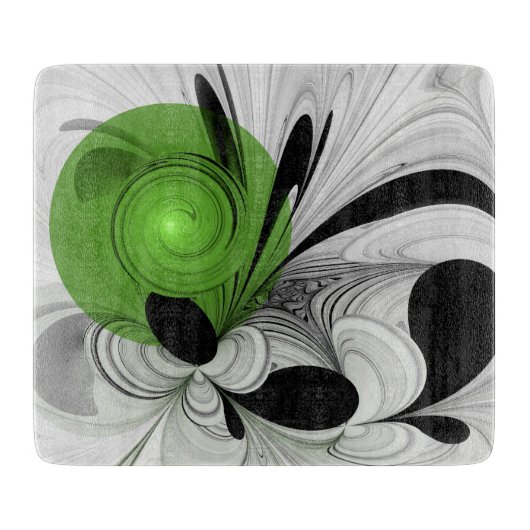 Planche À Découper Noir Abstrait et blanc avec art fractal vert (Devant)