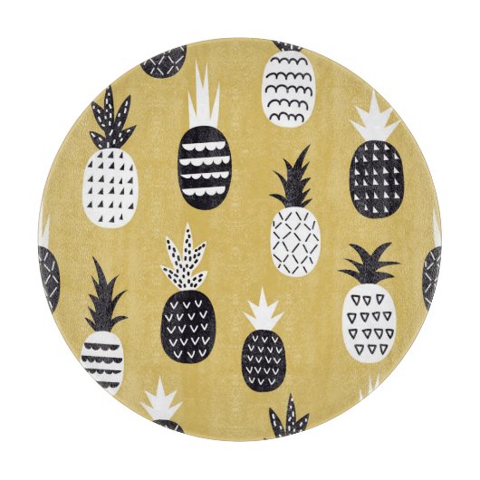 Planche À Découper Noir, ananas blanc, arrière - plan jaune (Devant)