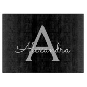 Planche À Découper Noir Argent moderne Script Girl Monogramme Nom (Devant)