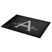 Planche À Découper Noir Argent moderne Script Girl Monogramme Nom (Coin)