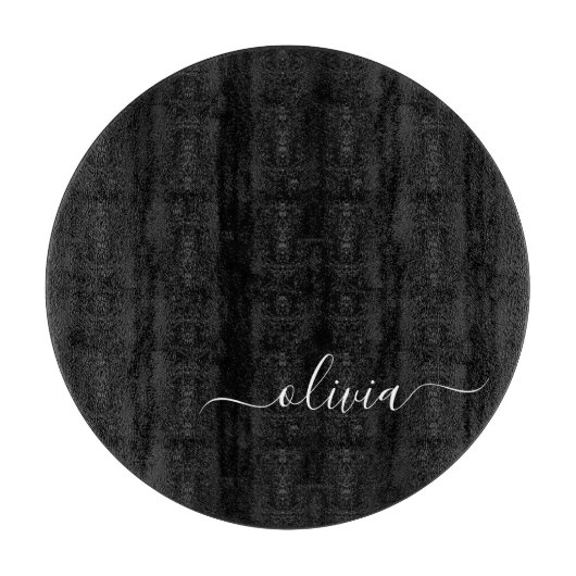 Planche À Découper Noir Blanc Moderne Minimaliste Élégant Monogramme (Devant)