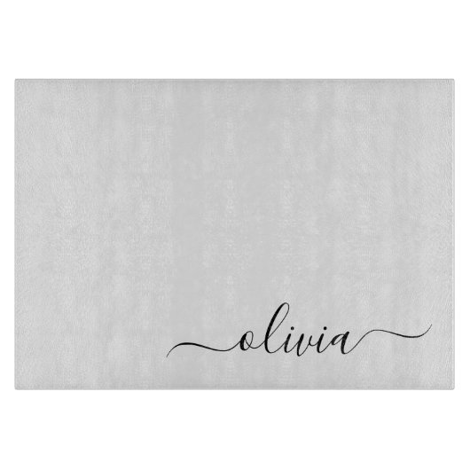 Planche À Découper Noir Blanc moderne Script Girl Monogramme Nom (Devant)