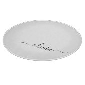 Planche À Découper Noir Blanc moderne Script Girl Monogramme Nom (Coin)