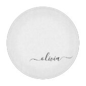 Planche À Découper Noir Blanc moderne Script Girl Monogramme Nom (Devant)