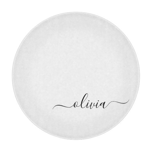 Planche À Découper Noir Blanc moderne Script Girl Monogramme Nom (Devant)