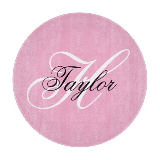 Planche À Découper Noir et blanc Fatigue Monogramme rose (Devant)