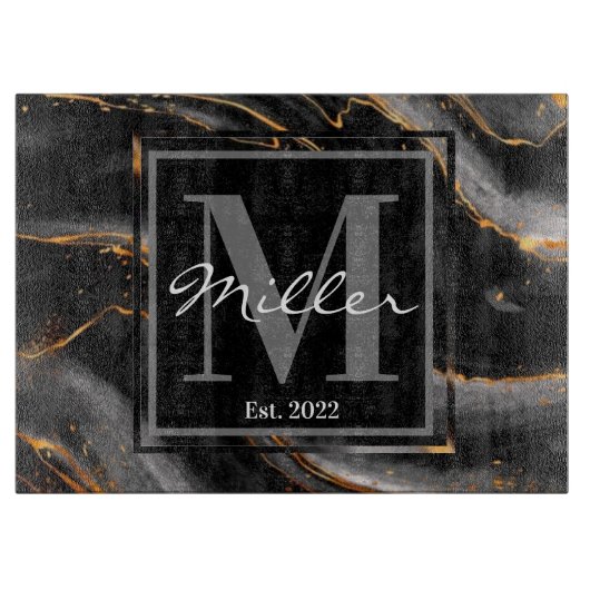 Planche À Découper Noir et or Marbré à nouveau marié (Devant)