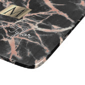 Planche À Découper Noir & Rose Gold Marble Boîte, Nom & Monogramme (Coin)