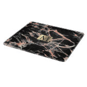 Planche À Découper Noir & Rose Gold Marble Boîte, Nom & Monogramme (Coin)