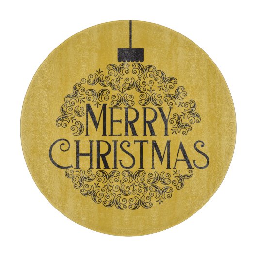 Planche À Découper Noir simple sur or Joyeux Noël | Verre (Devant)