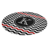 Planche à découper noire et rouge de monogramme de (Coin)