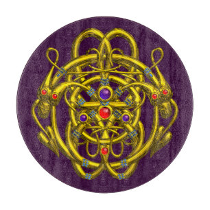 PLANCHE À DÉCOUPER NOIX DE CELTIQUE D'OR AVEC DRAGONS DOUCES EN COUPE