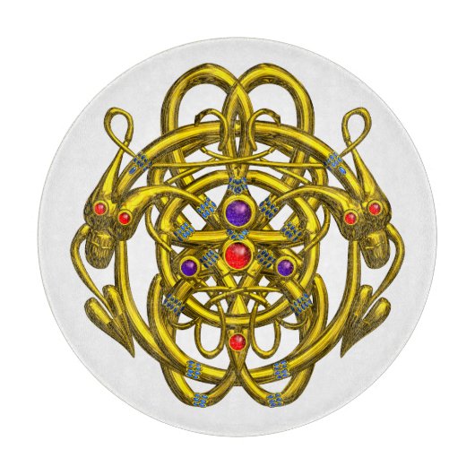 PLANCHE À DÉCOUPER NOIX DE CELTIQUE D'OR AVEC DRAGONS DOUCES EN CUTTI (Devant)