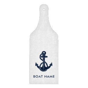 Planche À Découper Nom de bateau nautique Ancre bleue marine personna