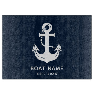 Planche À Découper Nom de bateau nautique personnalisé Ancre