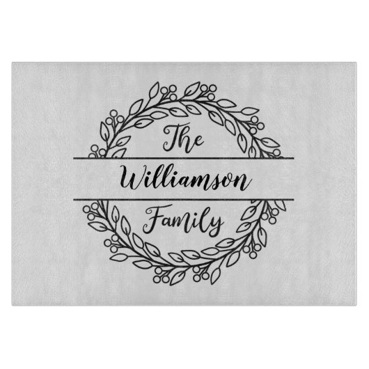 Planche À Découper Nom de famille de couronnes Feuilles personnalisée (Devant)