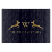Planche À Découper Nom de famille Monogram Gold Deer Kitchen Navy (Devant)