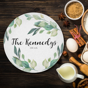 Planche À Découper Nom de famille personnalisé feuillage fleuri de l'