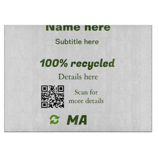 Planche À Découper Nom d'entreprise 100% recyclé ajouter code QR ici (Devant)
