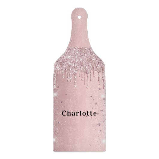 Planche À Découper Nom des gouttes de parties scintillant rose pâle (Devant)