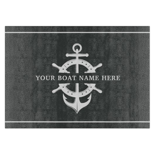 Planche À Découper Nom du bateau moderne Ancre de roue du navire Gris (Devant)