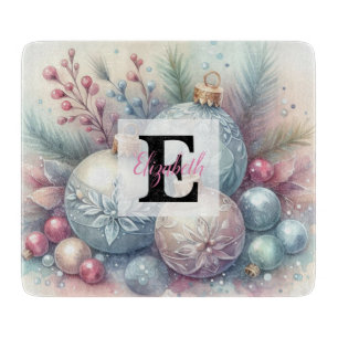 Planche À Découper Nom du monogramme Arbre de Noël ornements aquarell