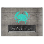 Planche À Découper Nom du monogramme de crabe bleu Turquoise rustique (Devant)
