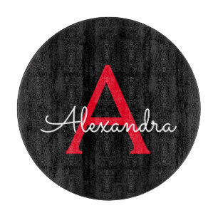 Planche À Découper Nom du monogramme de la fillette de script noir ro