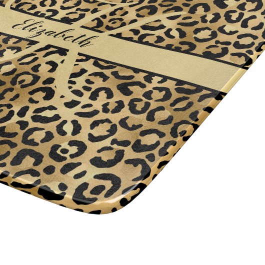 Planche À Découper Nom du monogramme Léopard d'or noir Cheetah Print (Coin)