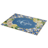 Planche À Découper Nom du monogramme méditerranéen citron bleu (Coin)