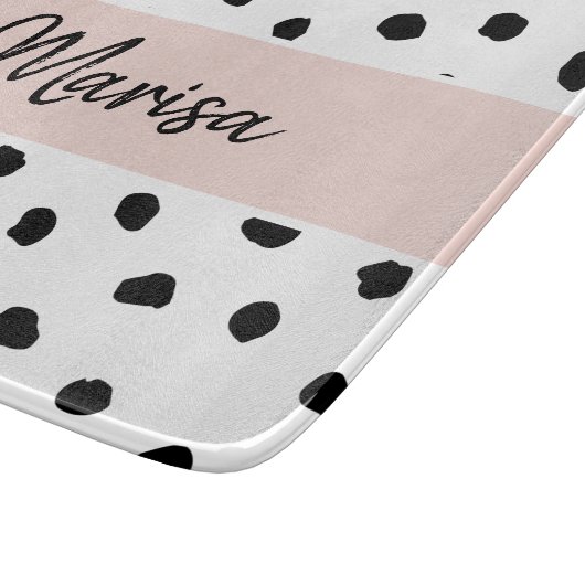 Planche À Découper Nom du monogramme moderne | Points rose et noir Pa (Coin)
