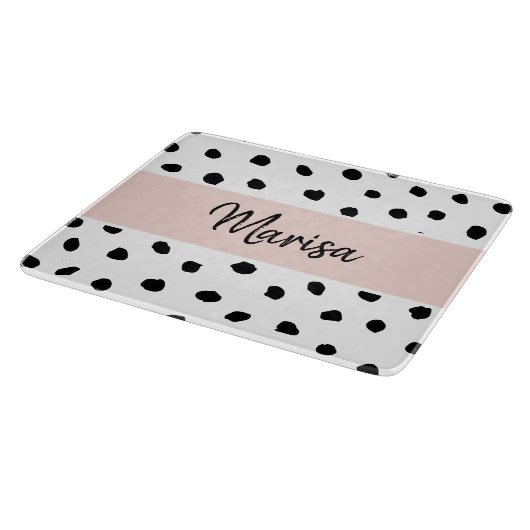 Planche À Découper Nom du monogramme moderne | Points rose et noir Pa (Coin)