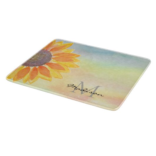 Planche À Découper Nom du monogramme personnalisé Tournesol (Coin)