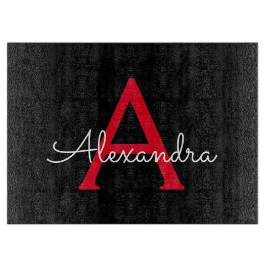 Planche À Découper Nom du monogramme rouge noir de la fille (Devant)