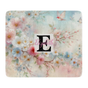 Planche À Découper Nom du monogramme sur l'aquarelle Fleurs dans les