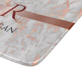 Planche À Découper Nom et monogramme, marbre blanc et Rose or (Coin)