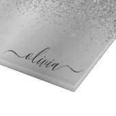 Planche À Découper Nom Féminin Pailleté Noir Argent Script Monogramme (Coin)