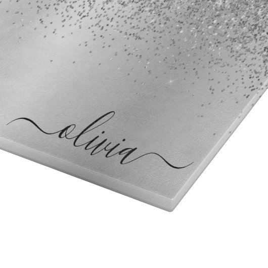 Planche À Découper Nom girly argent noir pailleté écriture Monogram (Coin)