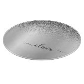 Planche À Découper Nom girly argent noir paillettes écriture monogram (Coin)