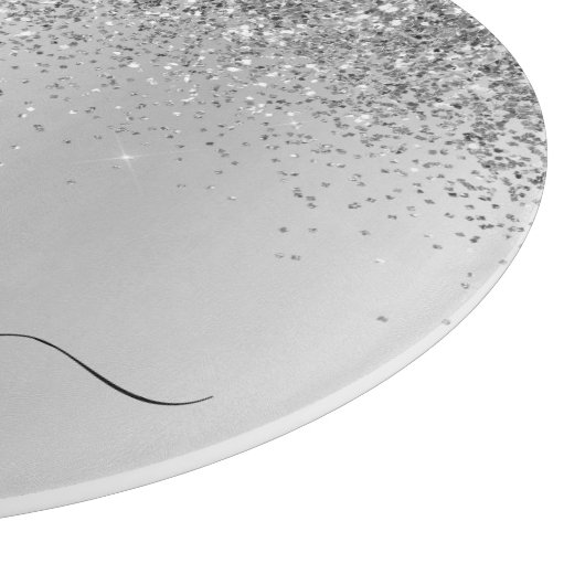 Planche À Découper Nom girly argent noir paillettes écriture monogram (Coin)