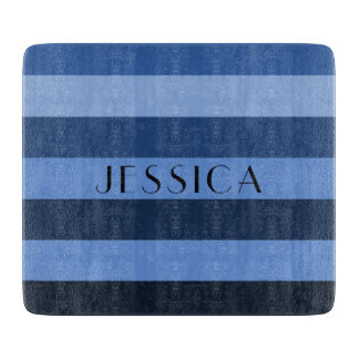 Planche À Découper Nom moderne Blue Stripes Motif