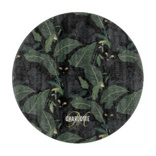 Planche À Découper Nom monogramme du motif de panthère noire moderne