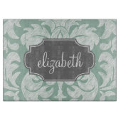 Planche À Découper Nom personnalisé du modèle de damas à la menthe et (Devant)