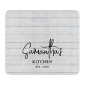 Planche À Découper Nom personnalisé Grey Wood Farmhouse Cuisine (Devant)