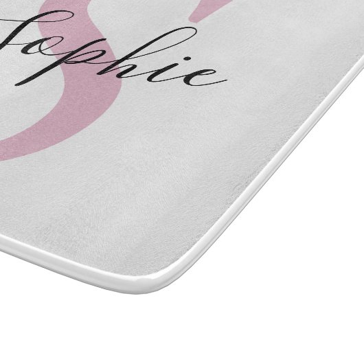 Planche À Découper Nom personnalisé moderne Monogramme rose (Coin)