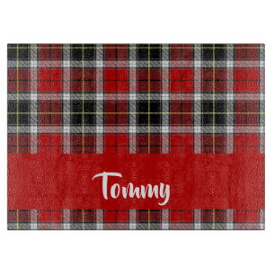 Planche À Découper Nom personnalisé motif plaid rouge
