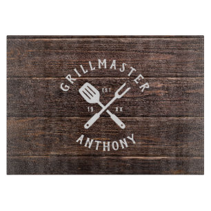Planche À Découper Nom personnalisé Retro GRILLMASTER Rustic Dark Wo