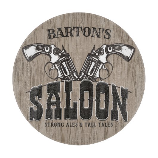 Planche À Découper NOM PERSONNALISÉ Salon de la révolver Wild West Gu (Devant)